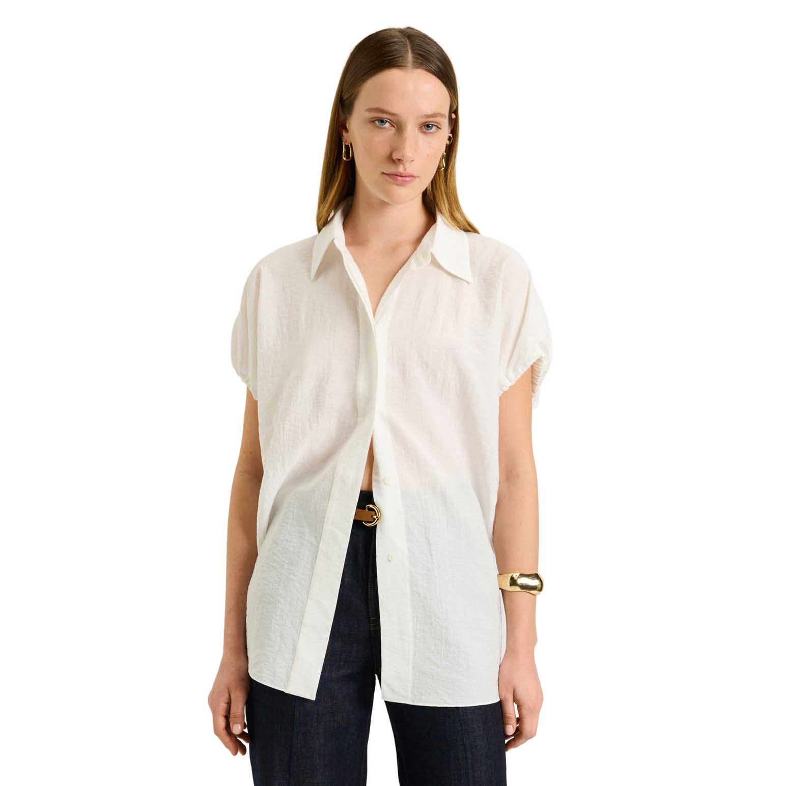 Veronika Maine Rayon Blend Gathered Sleeve Shirt